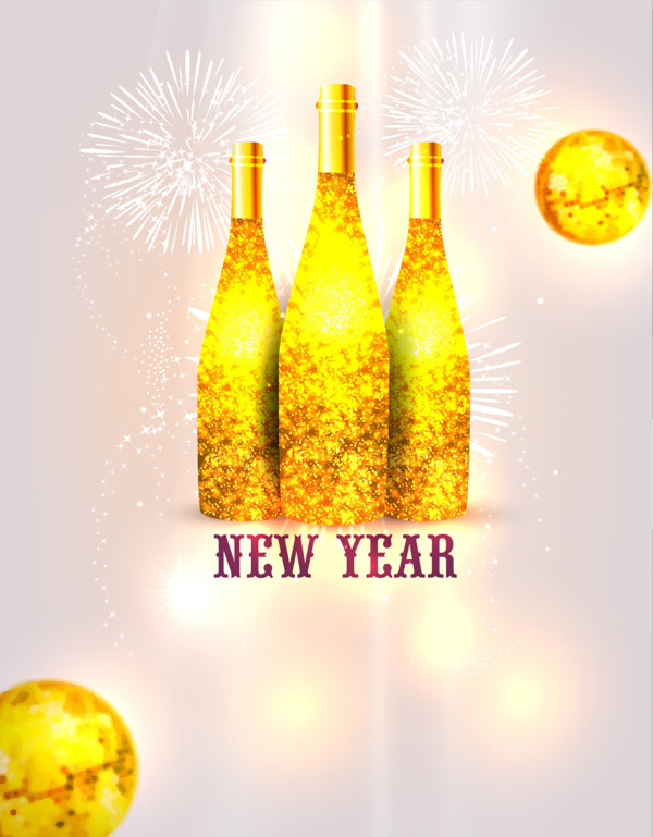 矢量创意金色香槟酒瓶新年背景