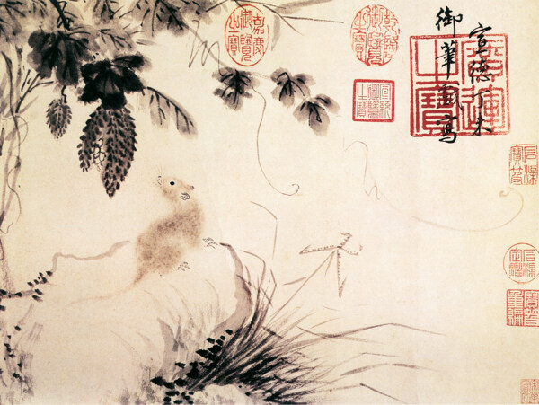 中国花鸟画名家朱瞻书画真迹基瓜鼠图之一
