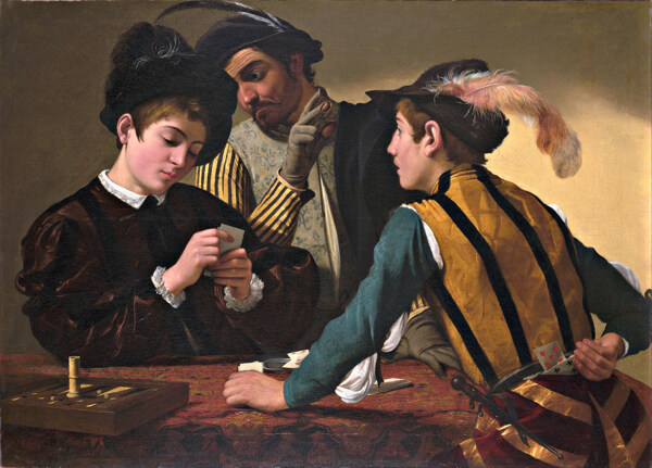 油画卡拉瓦乔玩牌图片