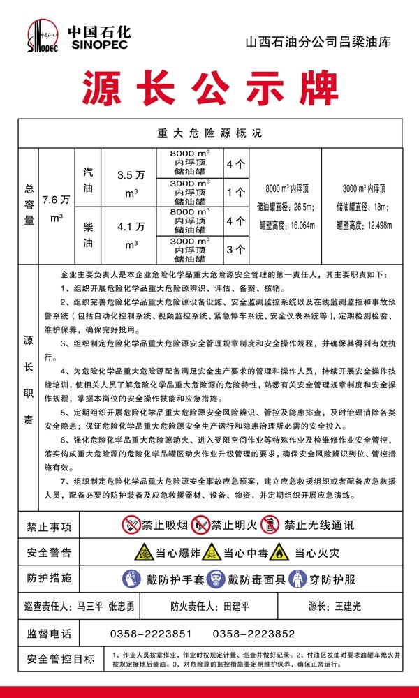 中国石化源长公示牌