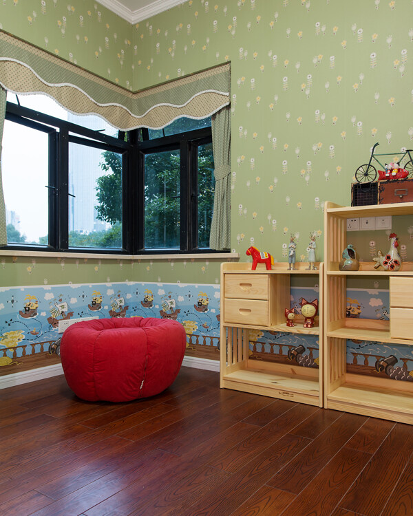 现代简约客厅红色沙发凳子室内装修效果图