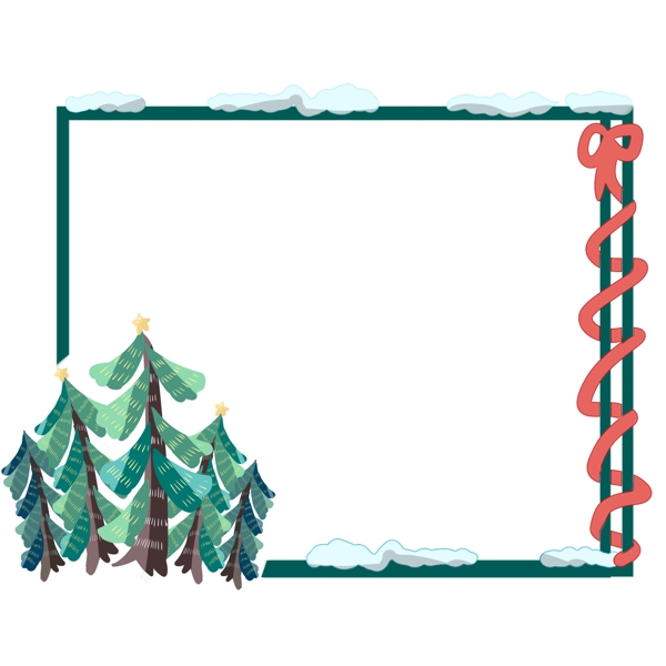 绿色圣诞树雪边框