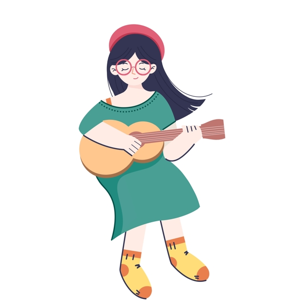 卡通小清新弹吉他的女孩子
