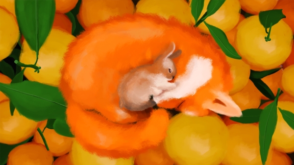 白露节气系列橘子园的午间小憩创意治愈手绘