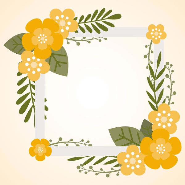 橙色花卉边框插图背景