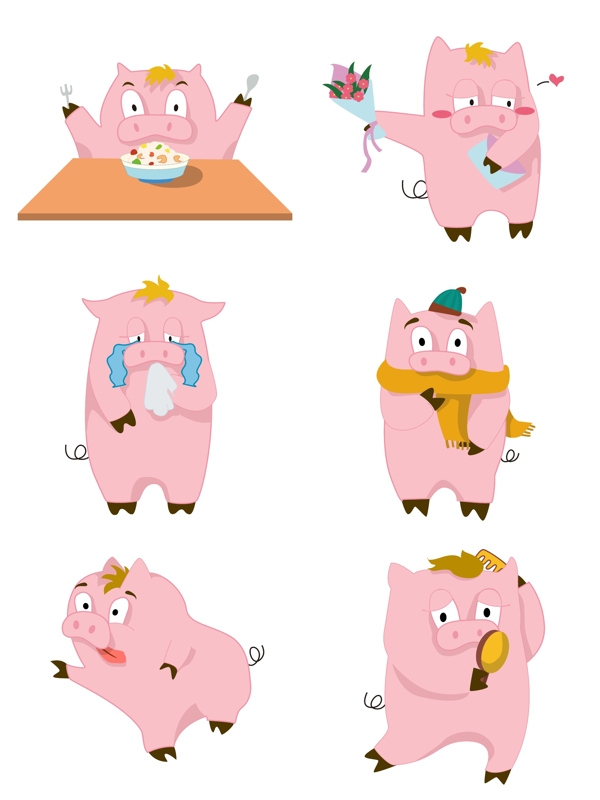 简约猪形象卡通表情包套图