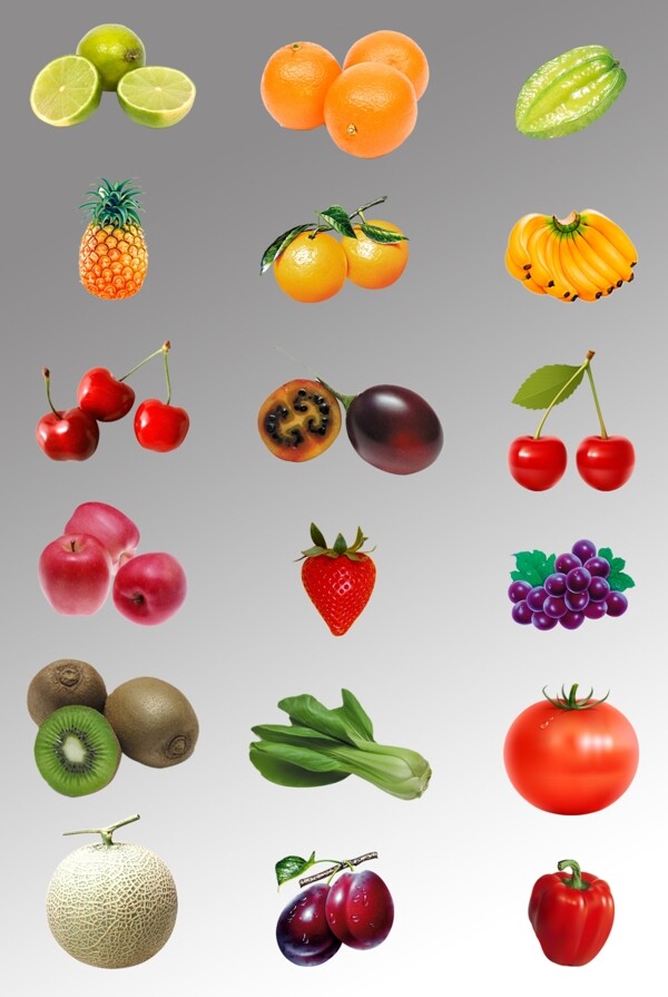 一组水果蔬菜写实图