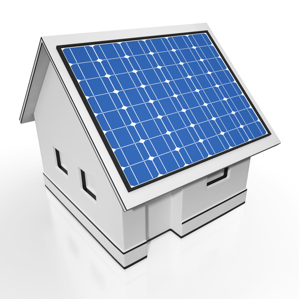 太阳能电池板显示太阳电的房子