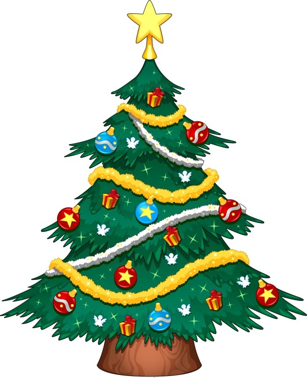 手绘圣诞树挂满饰品的圣诞树