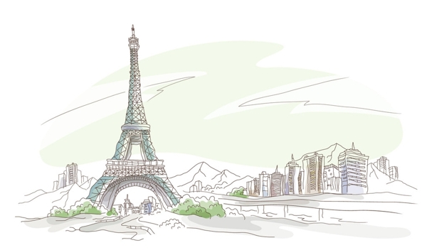 巴黎铁塔手绘素描图图片