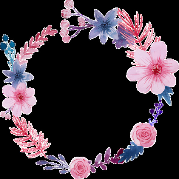 清新粉色水彩花朵手绘花环装饰元素
