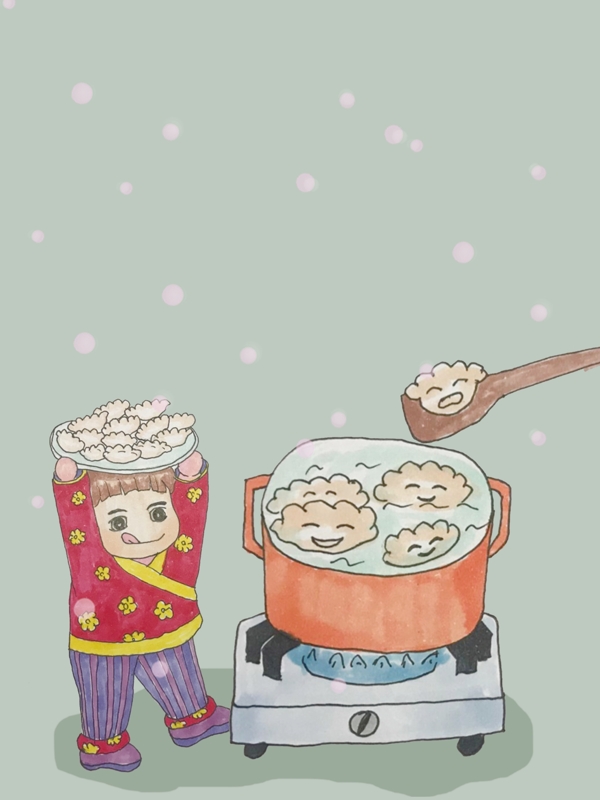 简约小雪煮饺子背景