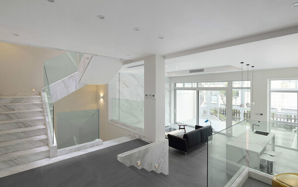 现代时尚客厅白色大理石楼梯室内装修效果图