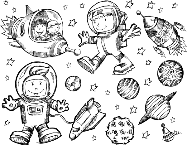 儿童画太空员