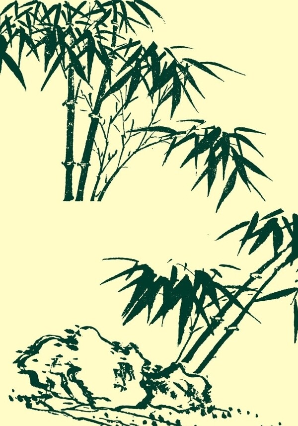 国画竹子石头图片
