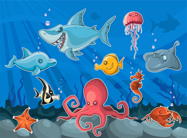 卡通海洋动物漫画图片