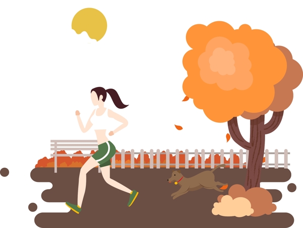 卡通插画风公园跑步的女人