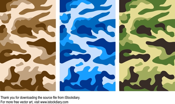 三种不同颜色的陆军迷彩图案