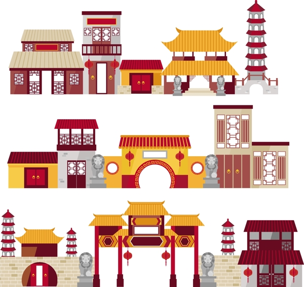 卡通中国传统建筑矢量素材