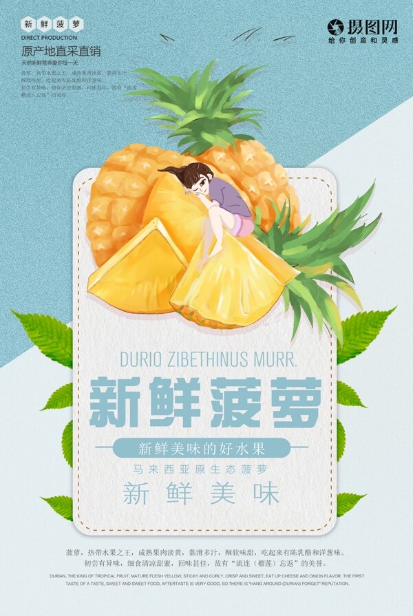 小清新菠萝水果海报图片