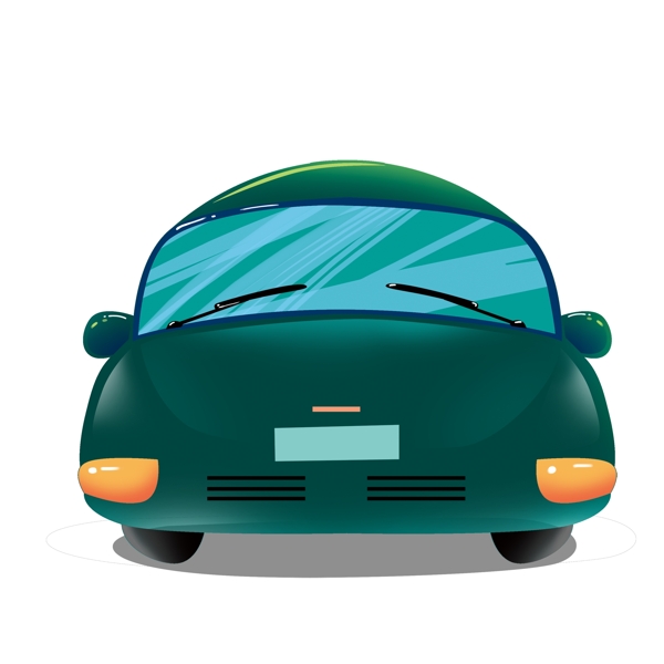 卡通停止行驶的一辆绿色小车设计
