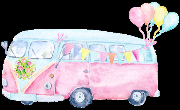 粉色气球小卡车透明素材