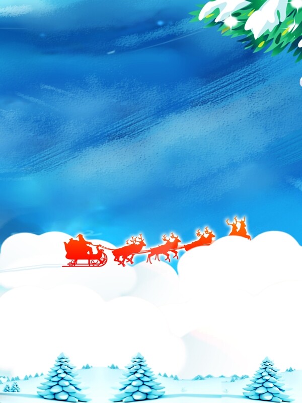 彩绘圣诞节雪地马车背景设计