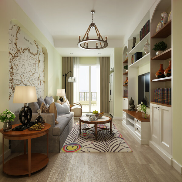 美式清新小户型客厅室内装修效果图