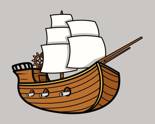 老海盗旧货船卡通插画矢量