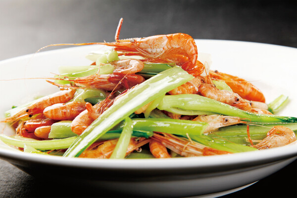 鲜虾炒菜杆图片