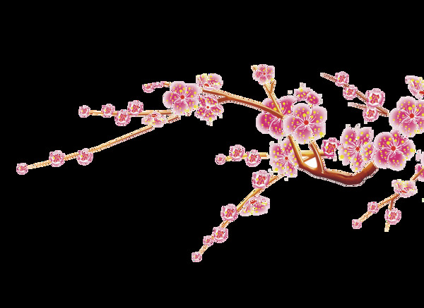 手绘水墨粉色桃花装饰素材