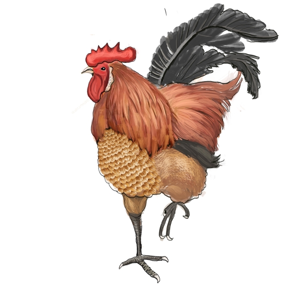 手绘一只公鸡动物设计