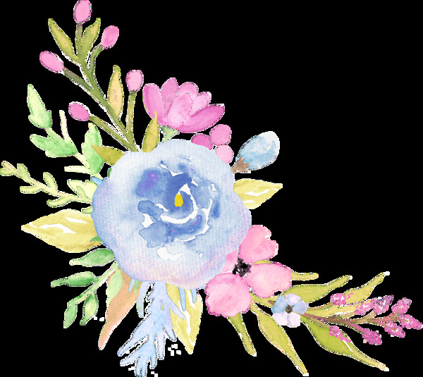 小蓝花丛卡通透明装饰素材