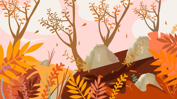 秋季森林手绘背景设计
