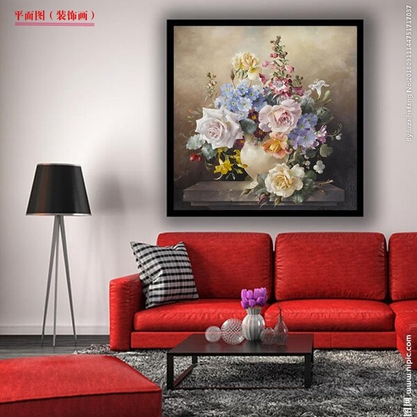 欧式复古抽象油画花卉客厅装饰画