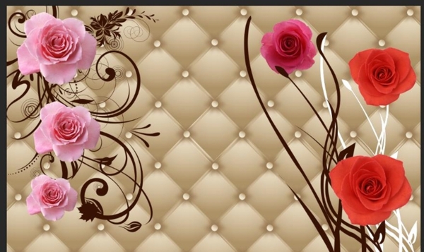 玫瑰欧式花纹月季软包背景墙