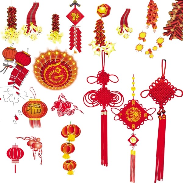 灯笼鞭炮中国结传统元素