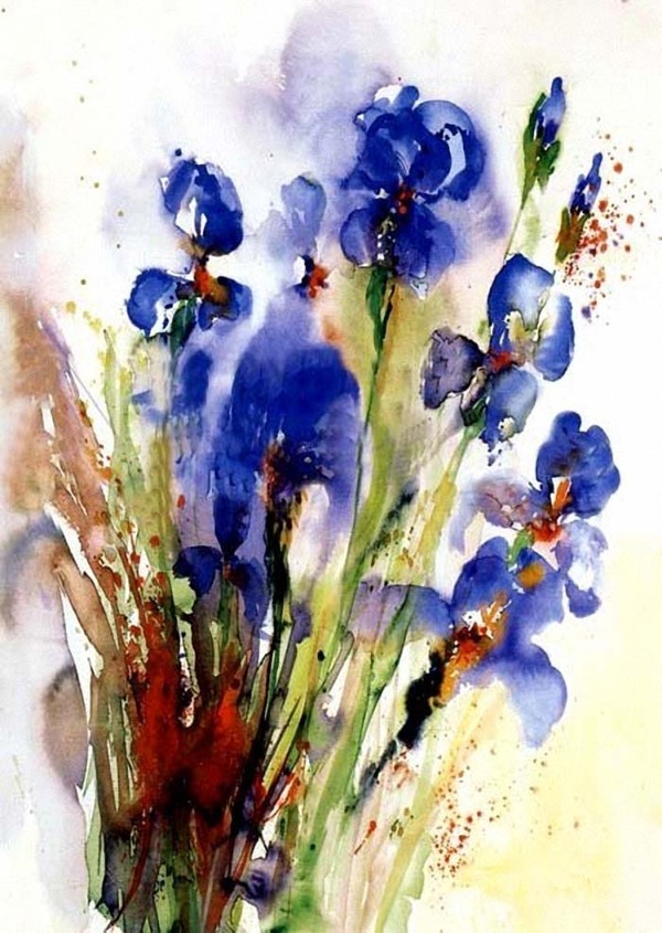 位图优雅植物花卉色彩水彩艺术效果蓝色免费素材