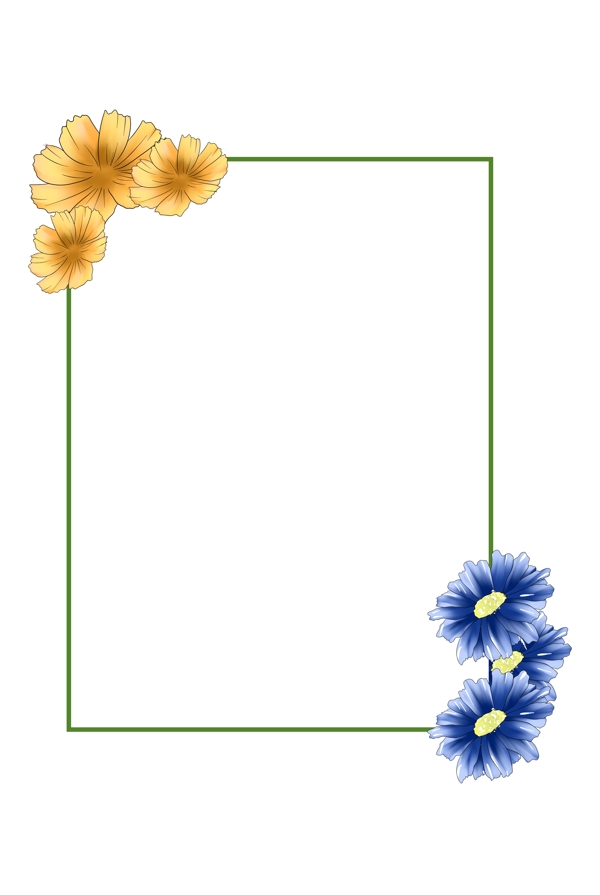 黄色花瓣蓝色花瓣手绘装饰边框