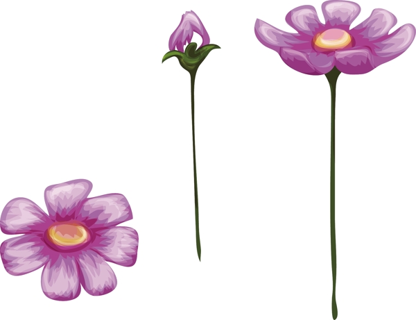 粉色花朵解析卡通植物矢量素材