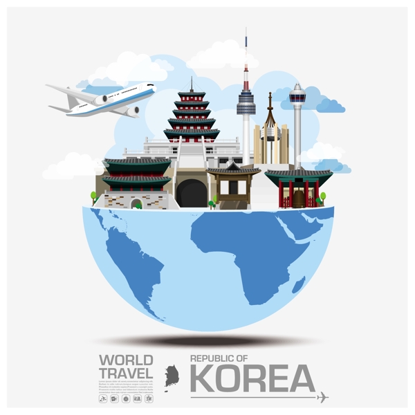 创意韩国旅行建筑插画