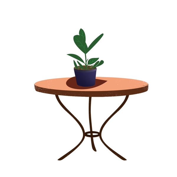 卡通手绘桌子上的一盆植物可商用元素