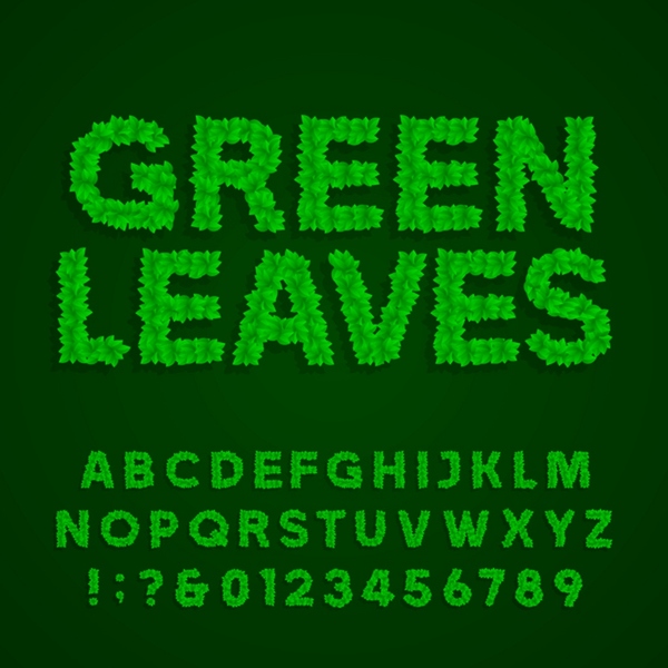 带数字向量的绿叶字母表