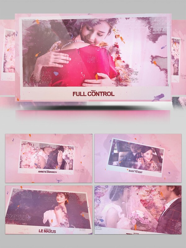 浪漫粉色水墨爱情记忆照片AE模板