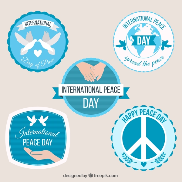 5款蓝色国际和平日标签矢量