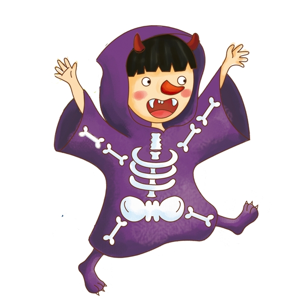 卡通男孩穿着紫色关节万圣节装扮原创元素