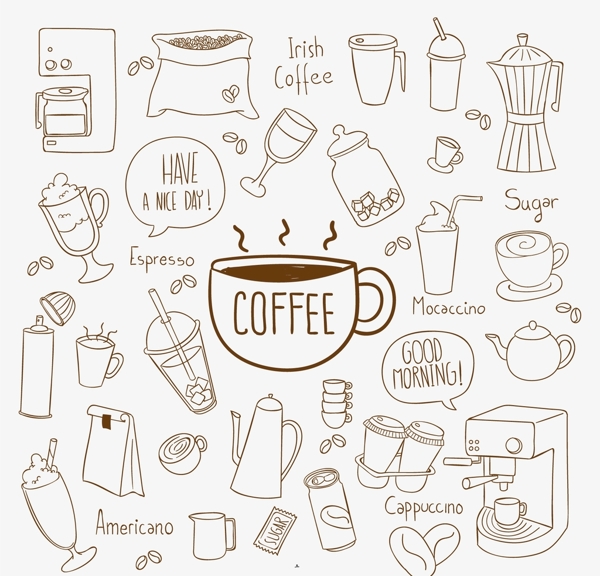 手工绘制咖啡元素