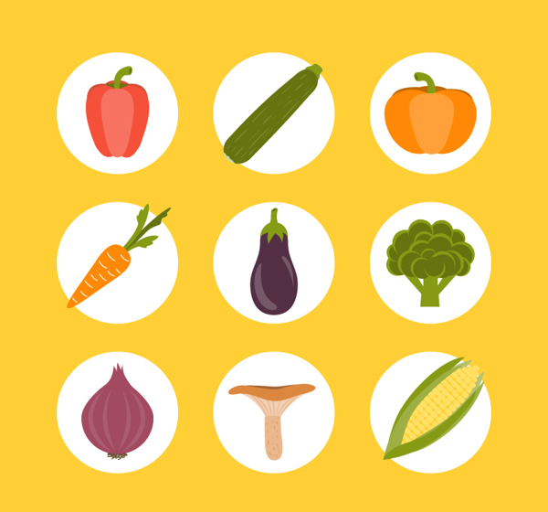 圆形常见蔬菜图标矢量素材下载