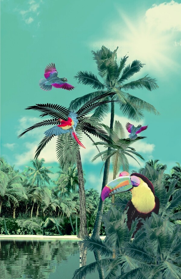 热带雨林鹦鹉印花