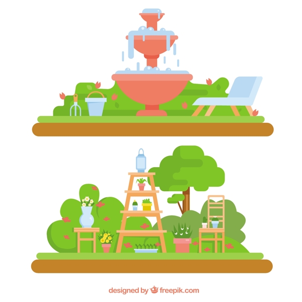 喷泉和花园景观花盆